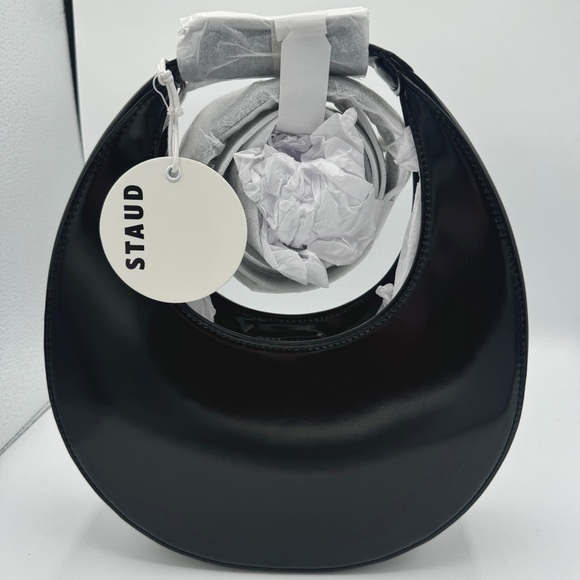 NWT Staud Mini Moon Purse in Polished Black Leather, Crossbody Bag , Brand NEW - Picture 4 of 16